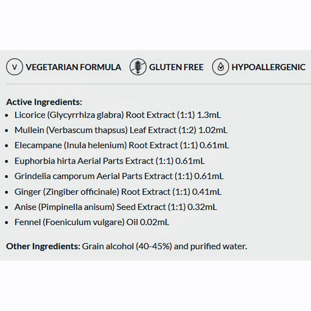 List of active ingredients and product details on a white background