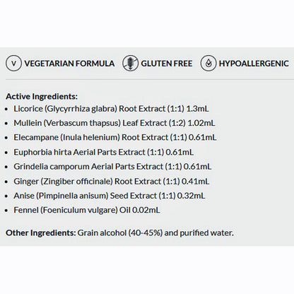 List of active ingredients and product details on a white background