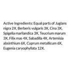 List of active ingredients with their multiples on a white background