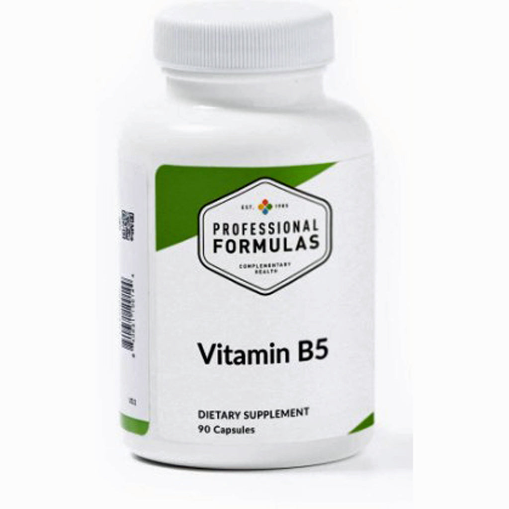Supplement bottle labeled 'Professional Formulas Vitamin B5' on a white background