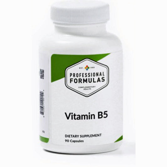 Supplement bottle labeled 'Professional Formulas Vitamin B5' on a white background