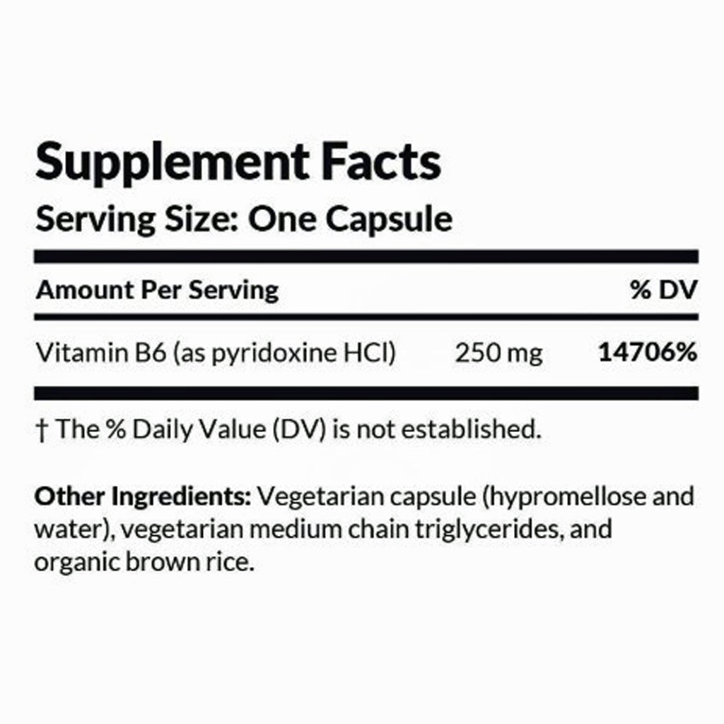 Supplement facts label for a capsule with Vitamin B6 content.