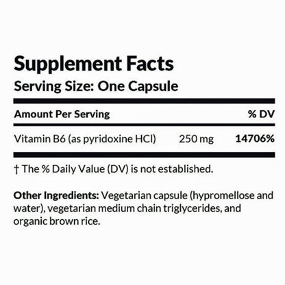 Supplement facts label for a capsule with Vitamin B6 content.