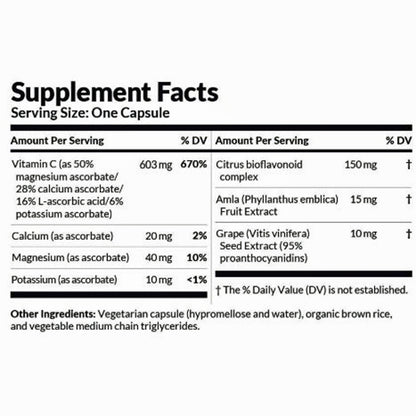 Supplement facts label with detailed nutritional information on a white background