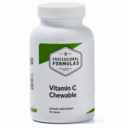 Supplement bottle labeled 'Vitamin C Chewable' by Professional Formulas on a white background