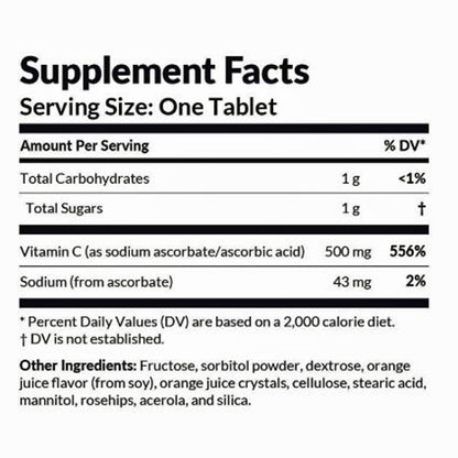 Supplement facts label for a tablet with nutritional information.