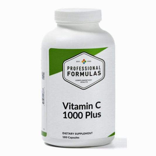 Supplement bottle labeled 'Professional Formulas Vitamin C 1000 Plus' on a white background