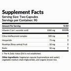 Supplement facts label with vitamin and herbal ingredients on a white background