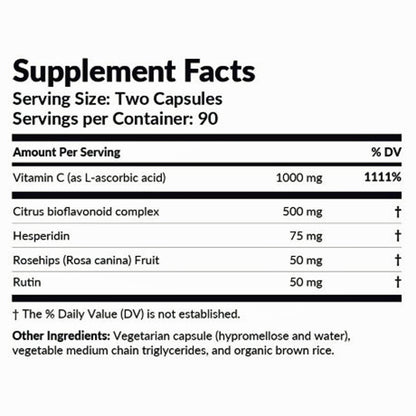 Supplement facts label with vitamin and herbal ingredients on a white background