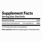 Supplement facts label with vitamin D3 content on a white background