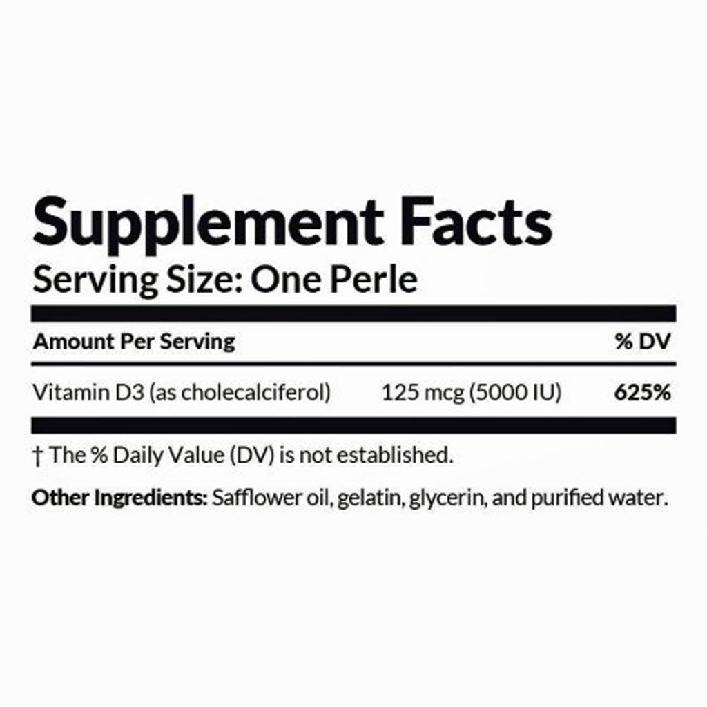 Supplement facts label with vitamin D3 content on a white background