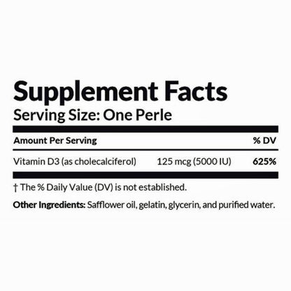 Supplement facts label with vitamin D3 content on a white background