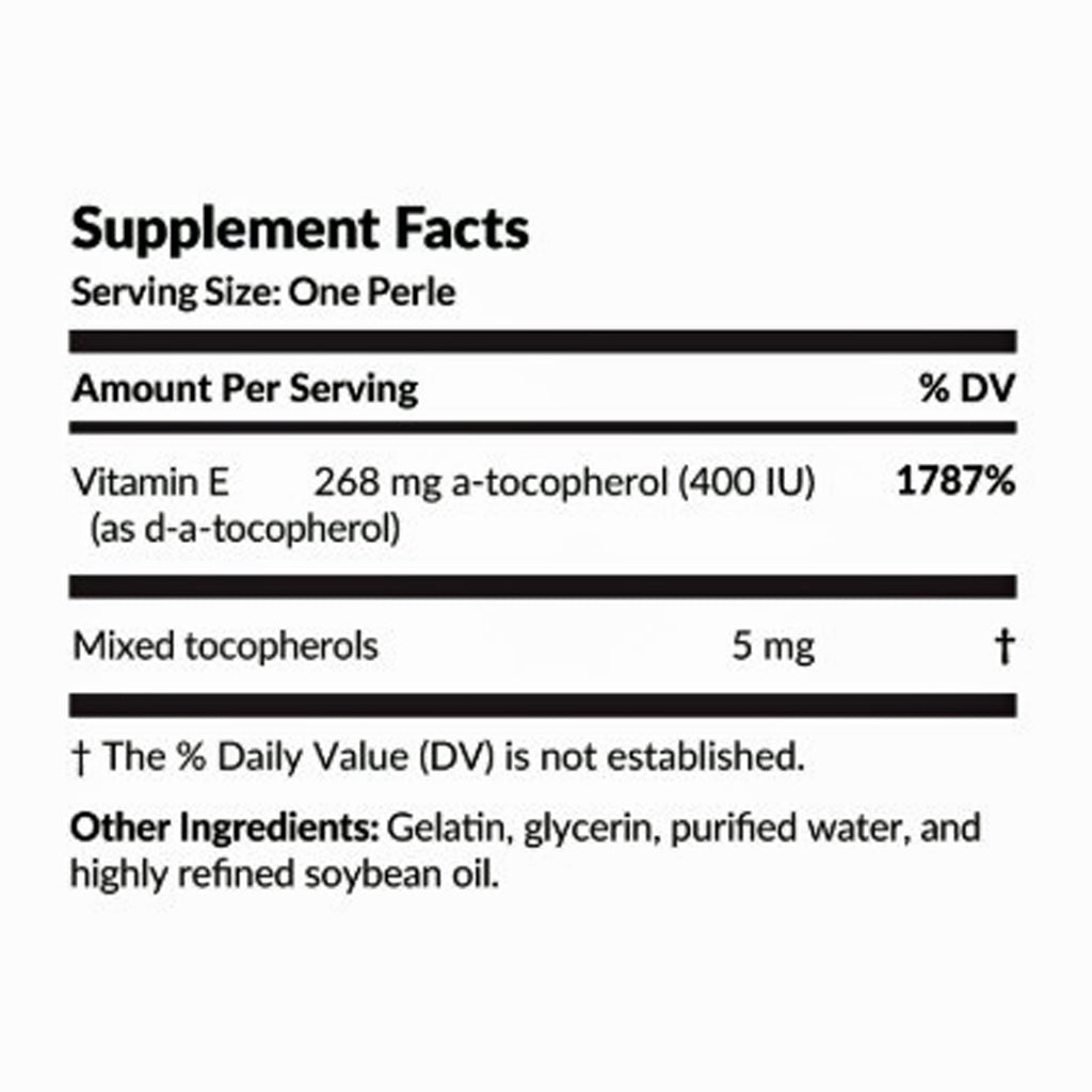 Supplement facts label with vitamin E content on a white background