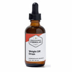 Bottle of 'Weight Off Drops' homeopathic remedy with a dropper on a white background