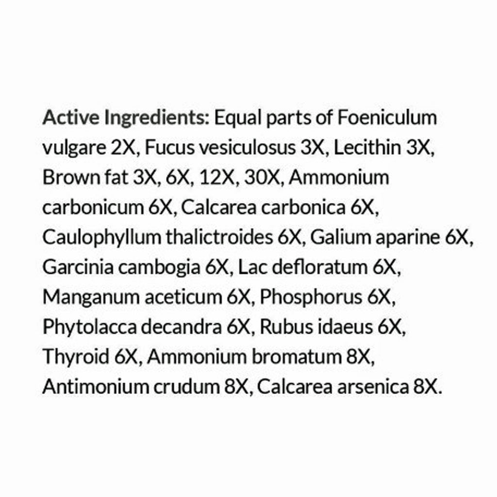 List of active ingredients on a white background