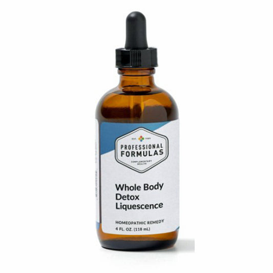 Bottle of 'Whole Body Detox Liquescence' with a dropper on a white background