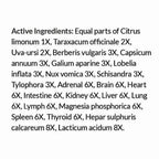 List of active ingredients on a white background