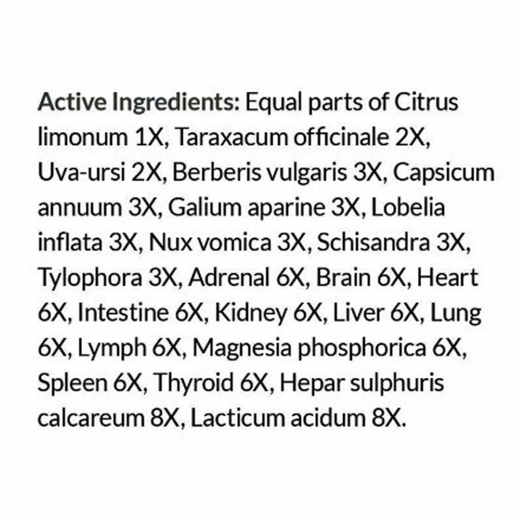 List of active ingredients on a white background