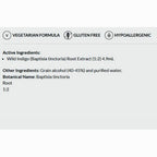 Product label with vegetarian, gluten-free, and hypoallergenic information on a white background.