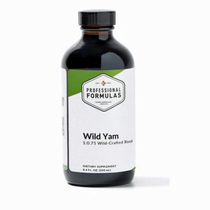 Bottle of Wild Yam supplement with a white label on a white background