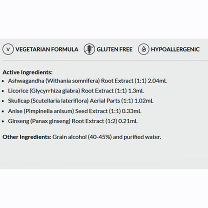 List of active ingredients and product details on a label with vegetarian, gluten-free, and hypoallergenic icons.
