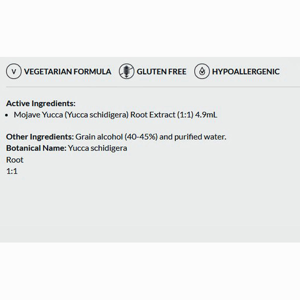Product label with vegetarian, gluten-free, and hypoallergenic icons, followed by active and other ingredients listed.