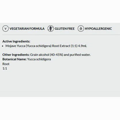 Product label with vegetarian, gluten-free, and hypoallergenic icons, followed by active and other ingredients listed.