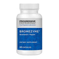 A white plastic bottle of Progressive Professional Bromezyme dietary supplement with a blue and white label, containing 60 capsules.