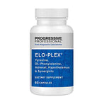 A white plastic bottle of Progressive Professional ELO-PLEX dietary supplement with a blue and white label, containing 60 capsules.