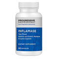 A white plastic bottle of Progressive Professional Inflamase dietary supplement with a blue and white label, containing 90 capsules.