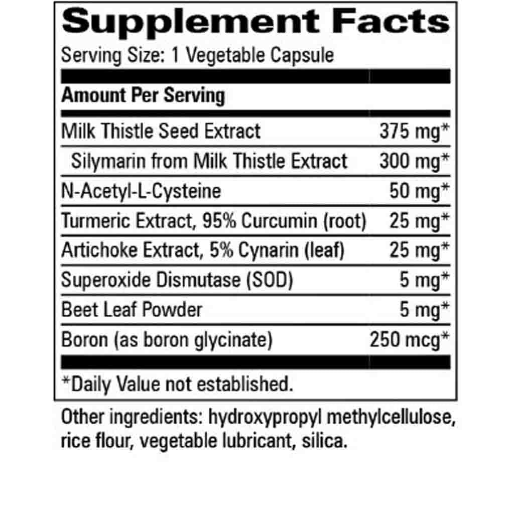 A black and white Supplement Facts label showing a list of ingredients and daily values for a dietary supplement capsule.
