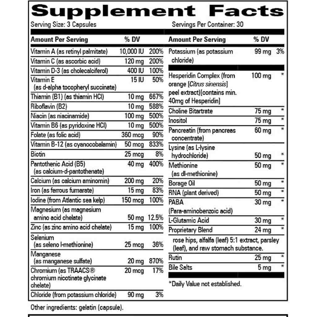 A supplement facts label showing a supplement called 'Vitamin D3' with a detailed list of ingredients and daily value percentages. The label is printed on a white background with black text and a black border.