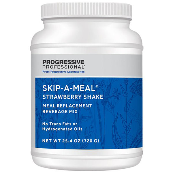 Progressive Professional Skip-A-Meal Strawberry Shake meal replacement beverage mix container on a white background