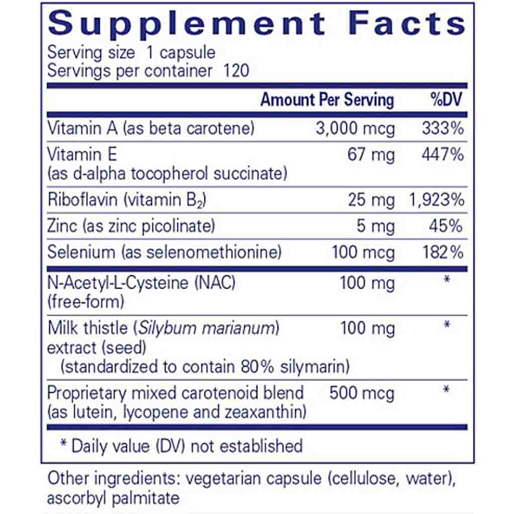 Supplement facts label with detailed nutritional information on a white background