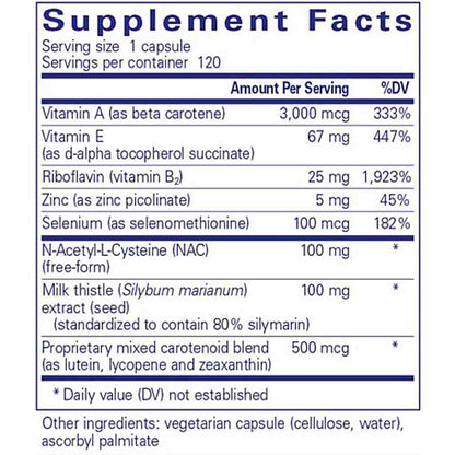 Supplement facts label with detailed nutritional information on a white background