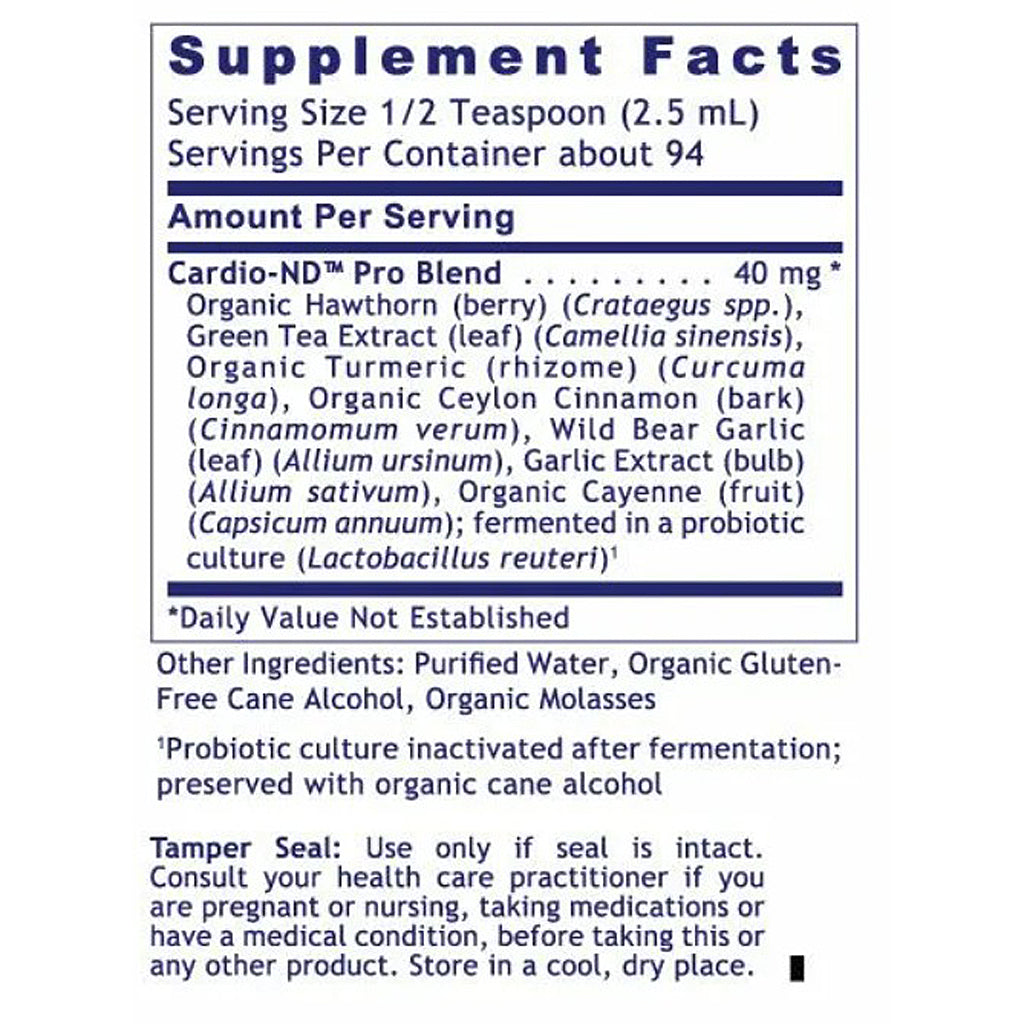 Supplement facts label for Cardio-ND Pro Blend on a white background