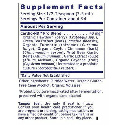 Supplement facts label for Cardio-ND Pro Blend on a white background
