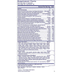 Supplement label with detailed nutritional information on a white background
