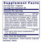 Supplement facts label for Cardio PhytoActiv Support with ingredients listed.