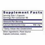 Supplement facts label for Calcium Bentonite Clay capsules on a white background