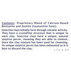 Text describing a proprietary blend of calcium-based bentonite and zeolite on a white background
