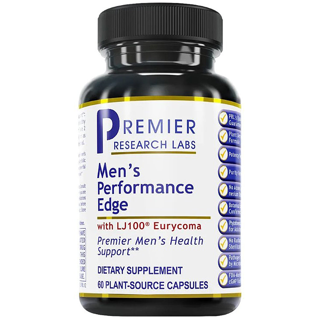 Supplement bottle labeled 'Men's Performance Edge' by Premier Research Labs on a white background