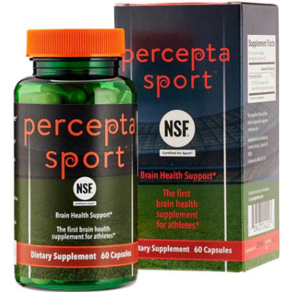 Percepta Sport supplement bottle featuring patented Cat’s Claw and Oolong Tea extract, designed to support brain health and cognitive function.