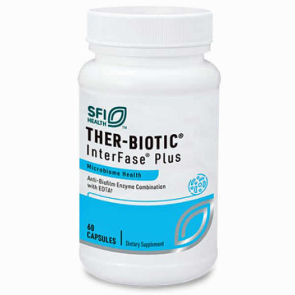 SFI Health Ther-Biotic InterFase Plus, liver detox, intestinal support front label, healthy microbiome, edta
