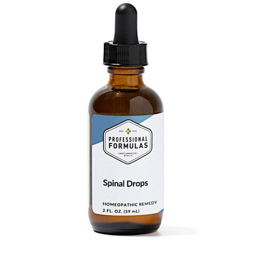 Bottle of 'Spinal Drops' homeopathic remedy with a dropper on a white background