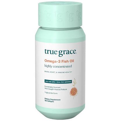 True Grace Omega-3 Fish Oil supplement bottle on a white background
