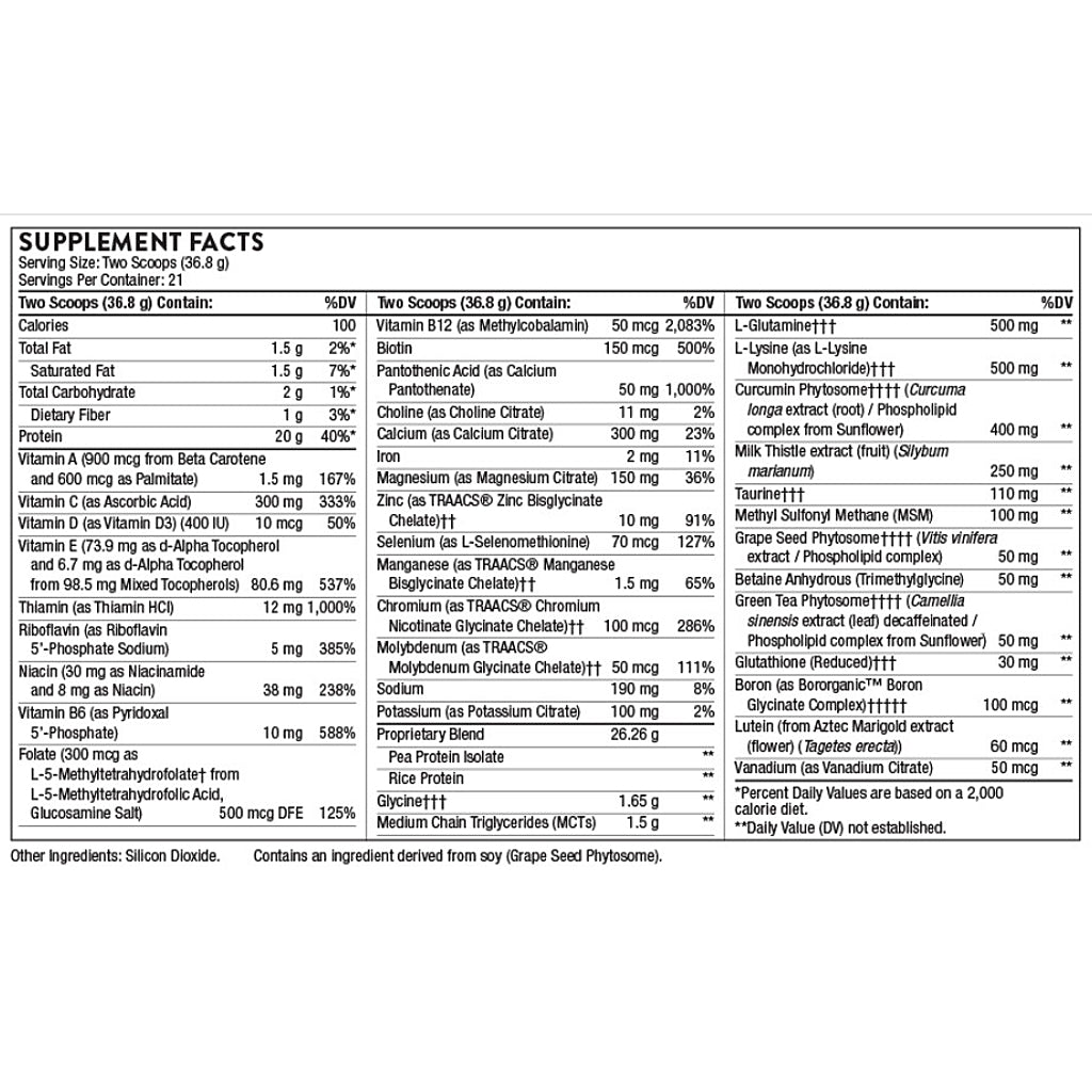 Supplement facts label for a dietary supplement on a white background