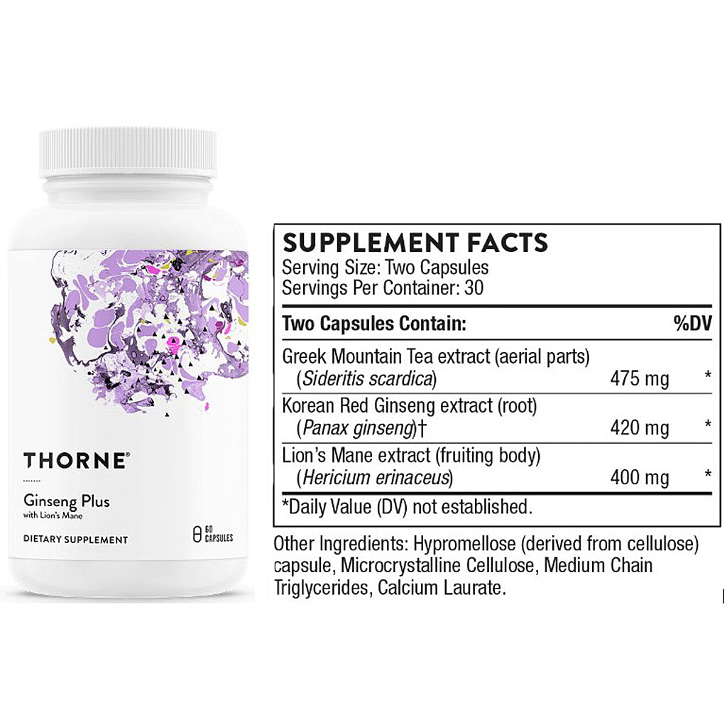 Thorne Supplements bottle with supplement facts label on a white background