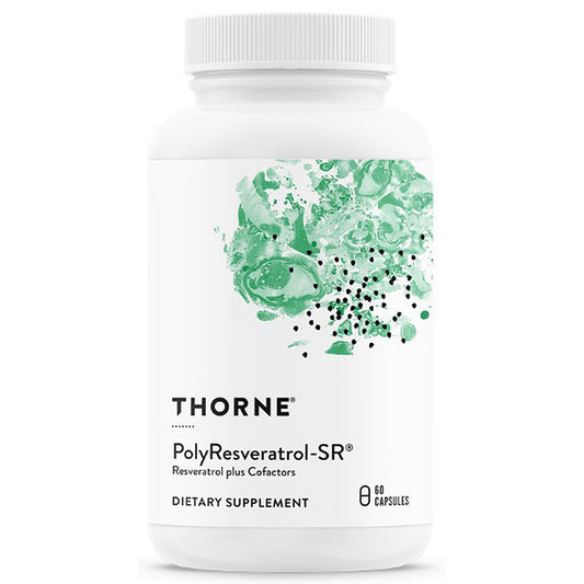 Thorne PolyResveratrol-SR dietary supplement bottle on a white background
