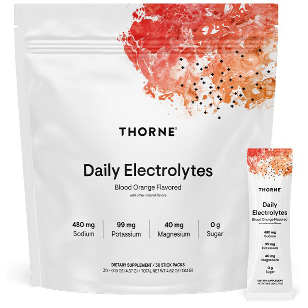 Thorne Daily Electrolytes Blood Orange, hydrate cellular health, restore fluid balance, enhance athletic performance, front label